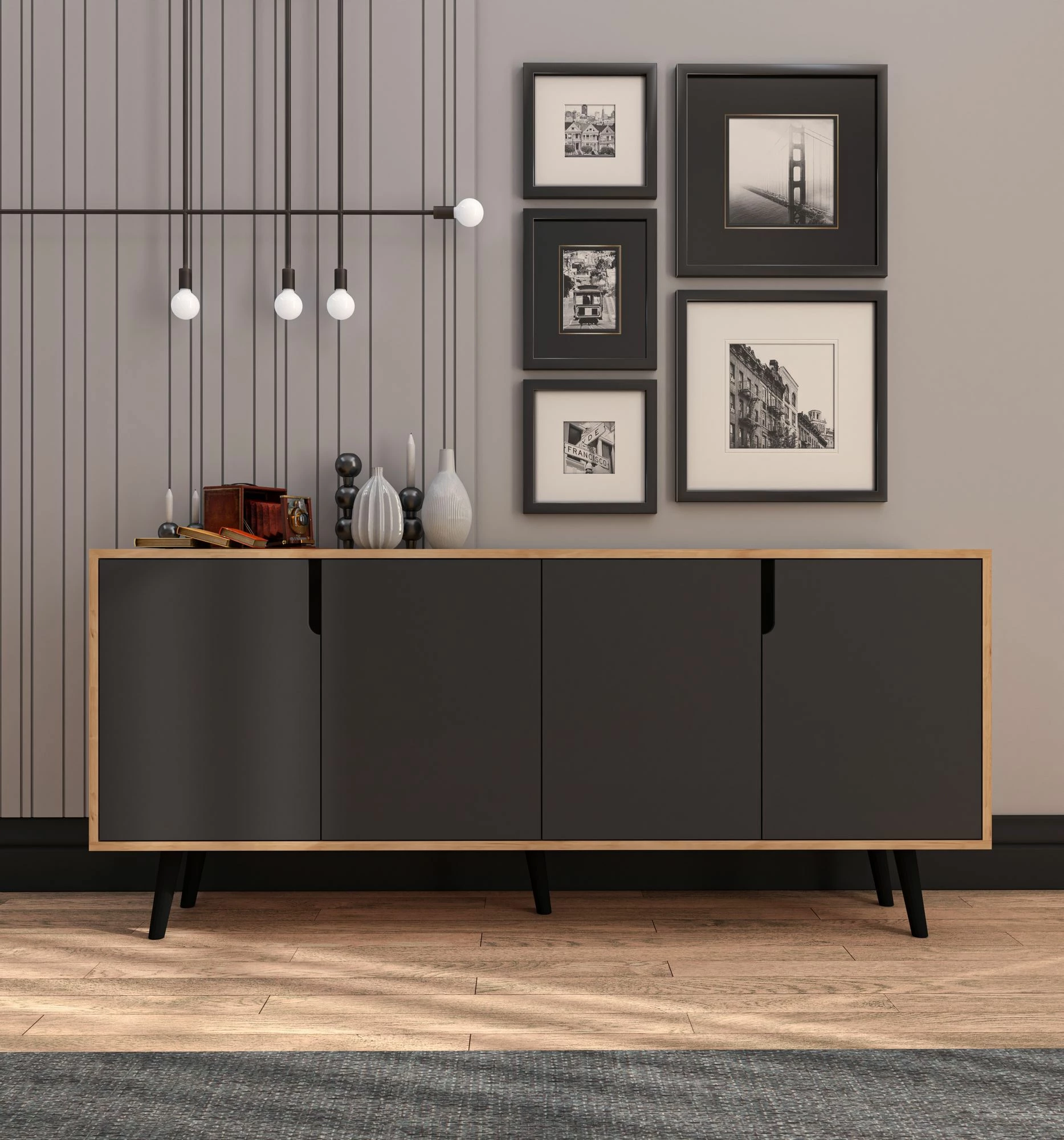 Konsolë moderne Skye Decor, Latina 180, ngjyrë lis safir dhe antracit