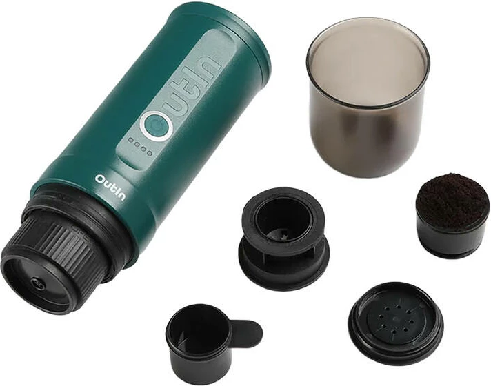 Ekspres portativ, OUTIN Nano A000003, 7500 mAh, 20 bar, 50–80 ml, USB-C, për kafe të bluar & kapsula Nespresso, turquoise