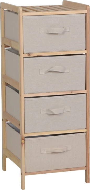 Komodë me 4 sirtarë, dru bredhi, material tekstili, ngjyrë natyrale-bezhë, 34.5x36.5x86cm