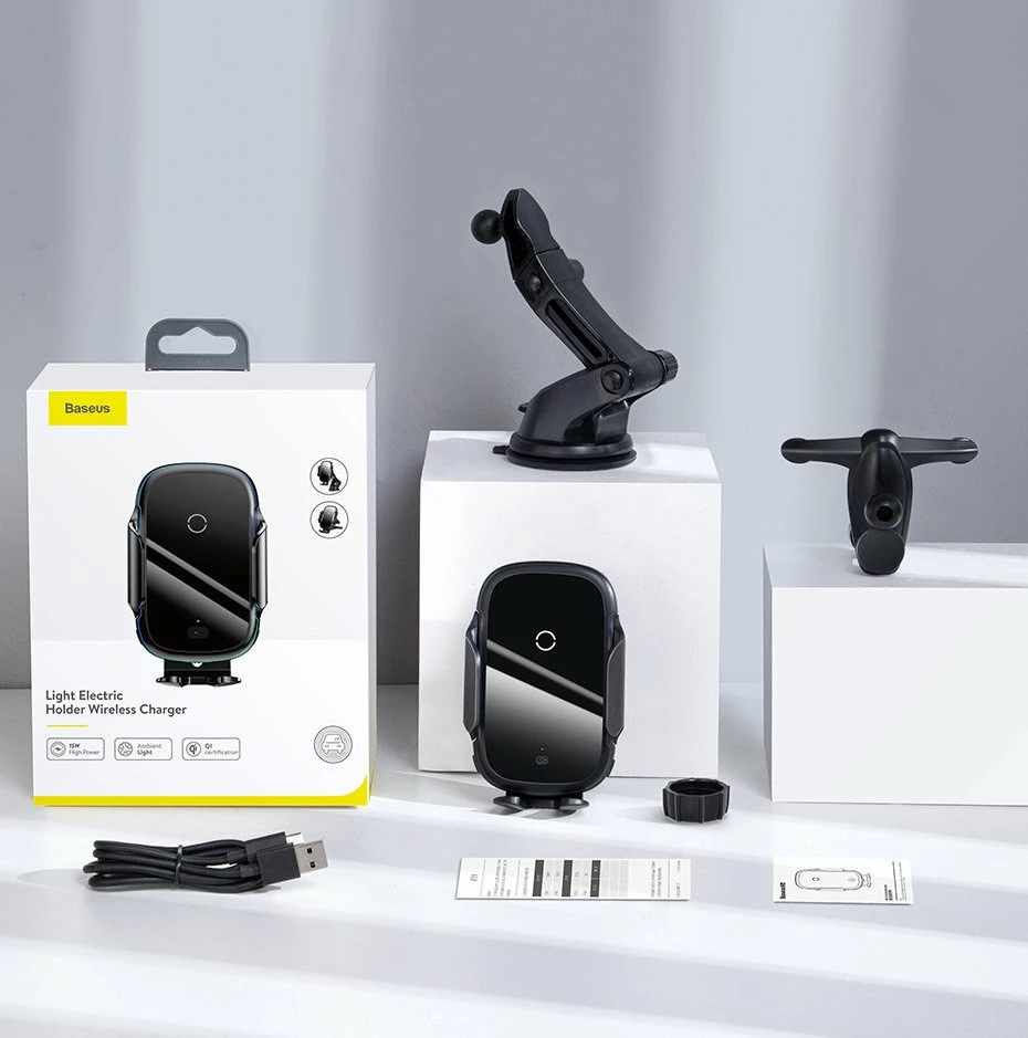 Mbajtës elektrik Baseus WXHW03-01 me karikim wireless Qi 15W, i zi