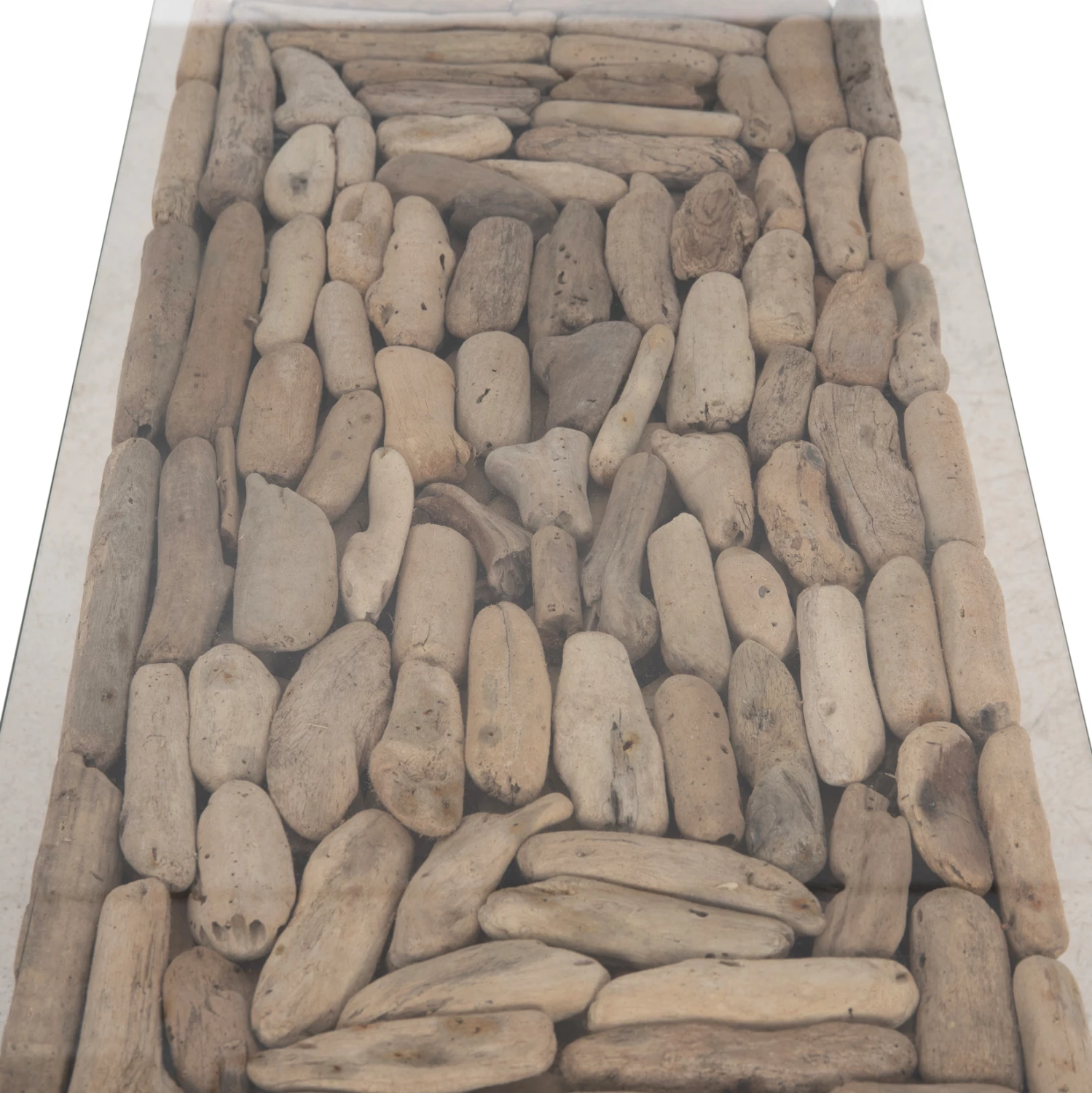 Tavolinë kafeje drejtkëndëshe SPARROW, dru driftwood, xham, 105x45x47cm