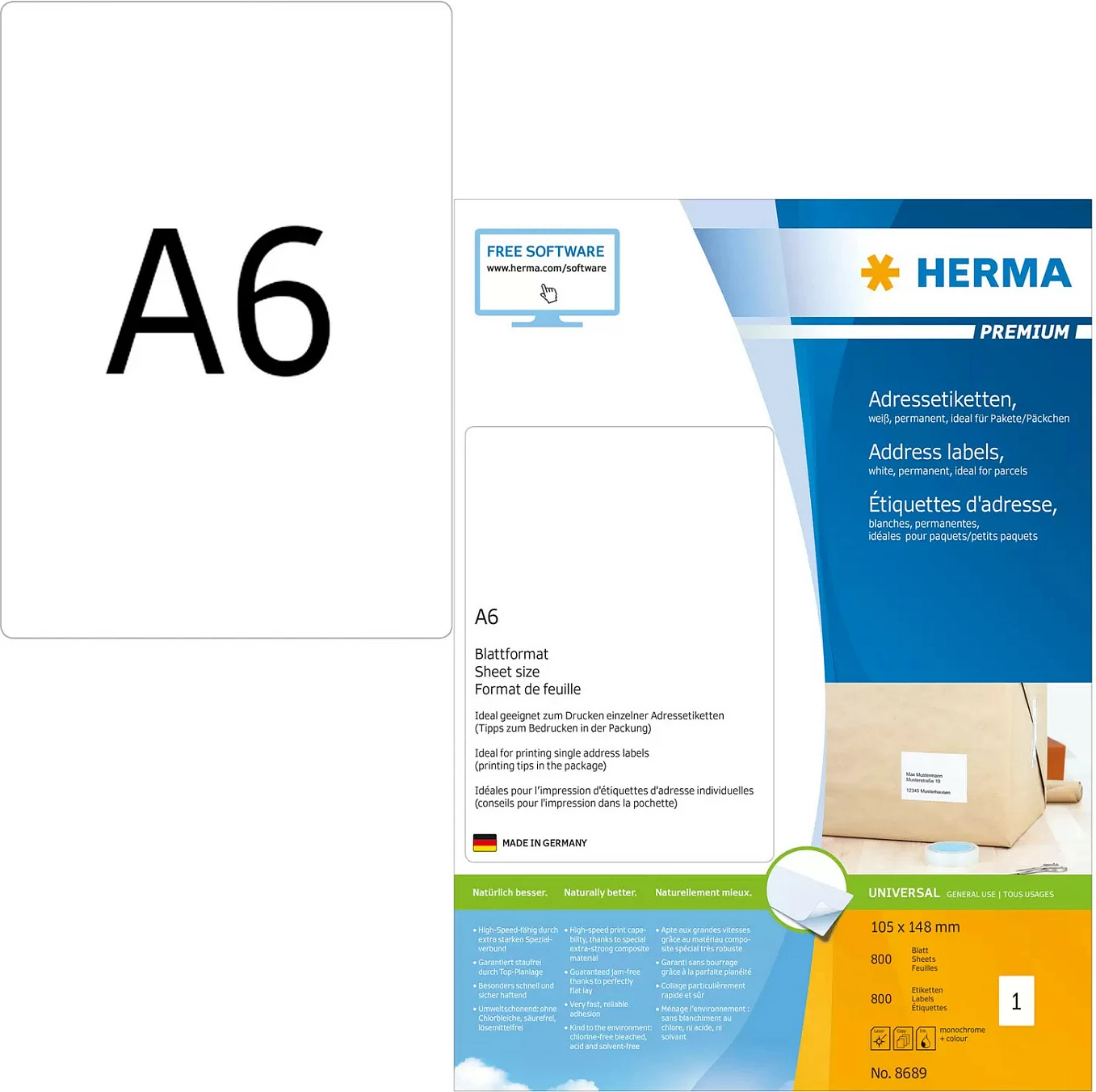 Etiketa vetëngjitëse HERMA Premium A6 105 x 148 mm, të bardha, mat, ngjitje permanente