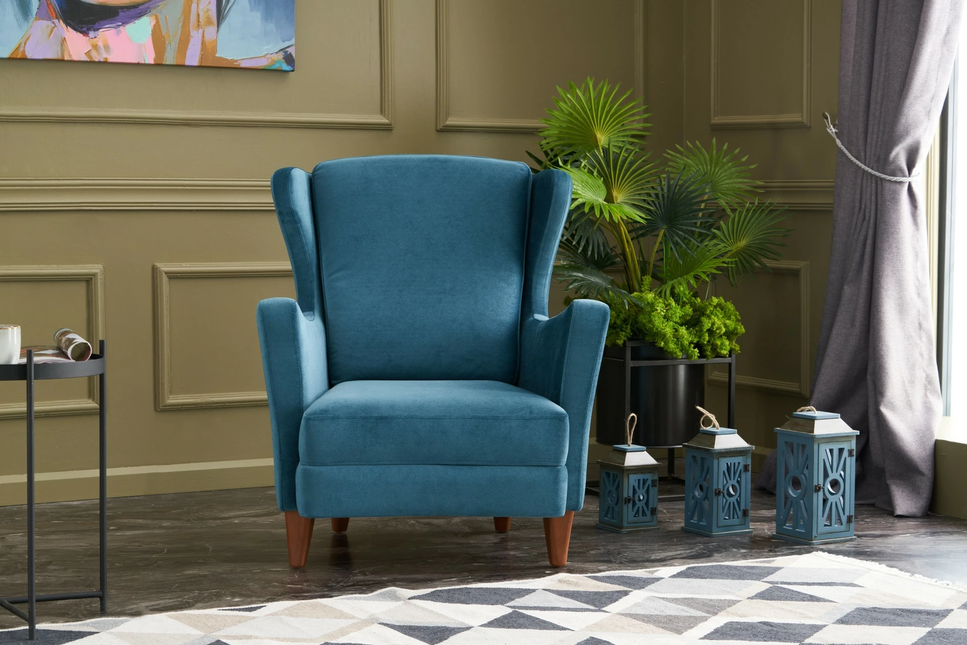 Karrige Wing, Atelier del Sofa, Lola Berjer, ngjyrë turquoise