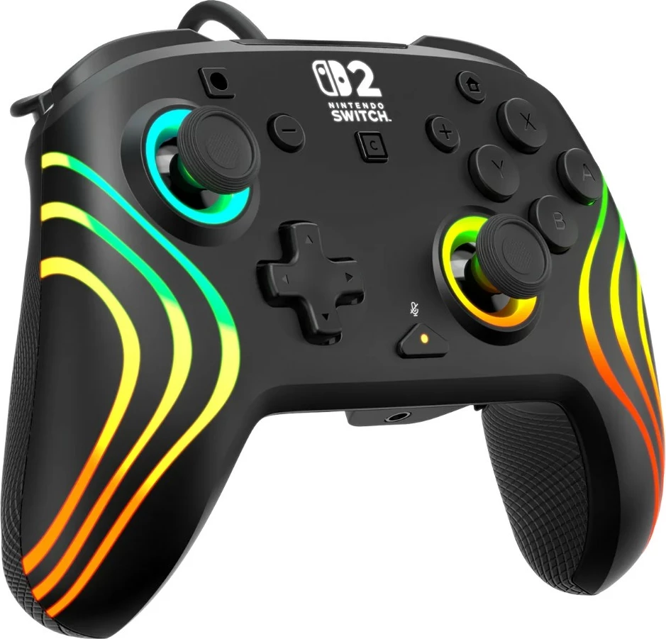 Kontroller me kabllo Turtle Beach Afterglow Wave për Nintendo Switch 2, RGB, Hall sticks, USB 3m, jack 3.5mm, i zi