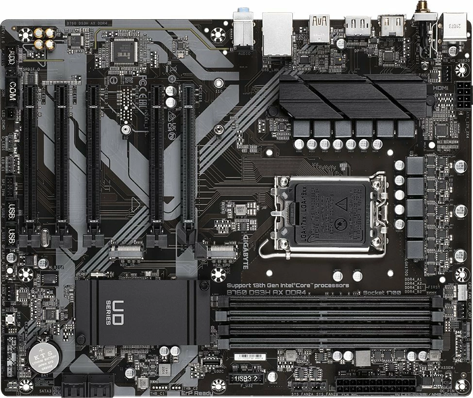 Pllakë amë Gigabyte B760 DS3H AX DDR4, ATX, Wi‑Fi AX, 4x DDR4 deri 128GB