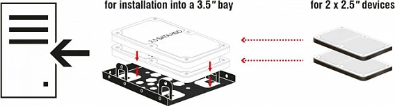 Kornizë montimi DeLOCK 21324 për 2x 2.5" SSD/HDD në 3.5" bay, alumin, e zezë