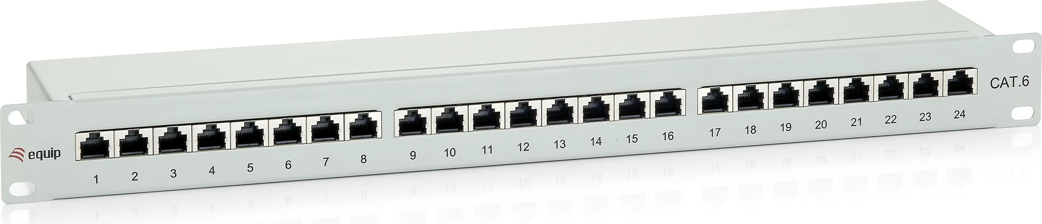 Patch panel Equip 24 porte Cat6, 1U, rackmount, ngjyrë gri