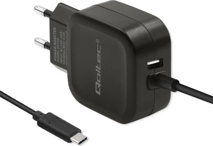 Adapter karikimi mur Qoltec 50190, 17W, 5V, 3.4A, USB + USB Type-C, i zi