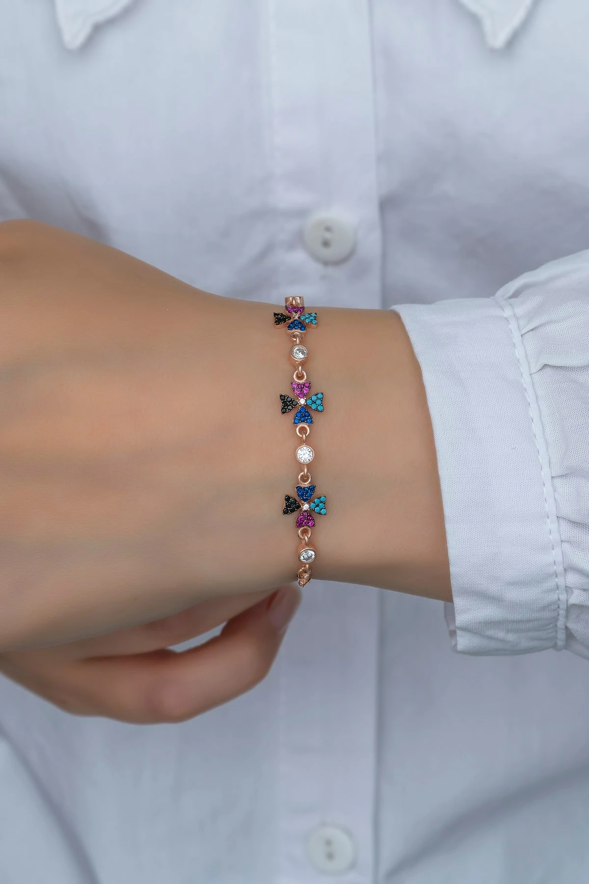 Byzylyk argjendi, Jumeon, NRZ99355, ngjyrë rozë e artë, fuchsia, kaltër deti, kaltër