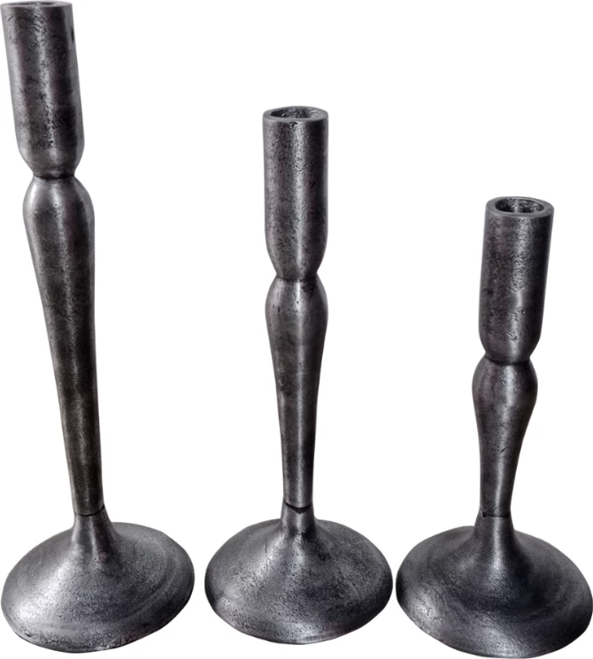 Set mbajtës qirinjsh DEMEK, 3 copë, alumin, ngjyrë argjendi antike, 10x10x31cm