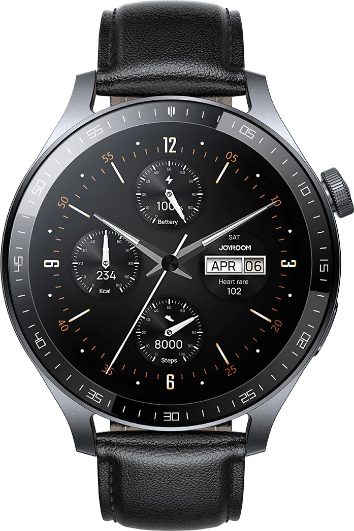 Smartwatch Joyroom JR-FC2 Pro, 1.46" HD, Bluetooth thirrje, 350mAh, Gri e errët, rripa lëkure dhe silikoni