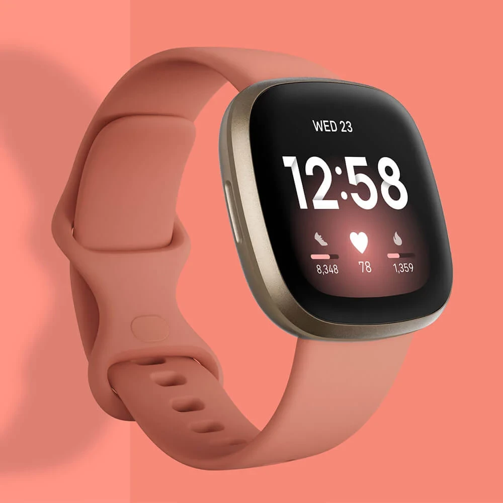 Smartwatch Fitbit Versa 3 FB511GLPK, GPS i integrum, monitorim pulsi 24/7, Always-On Display, bateri 6+ ditë, rezistent në ujë 50 m, Pink Clay/Soft Gold