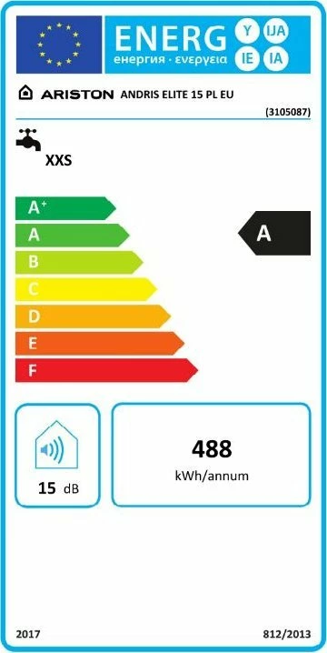 Bojler elektrik Ariston Andris Elite 15L 2 kW (3105087), bardhë/zi