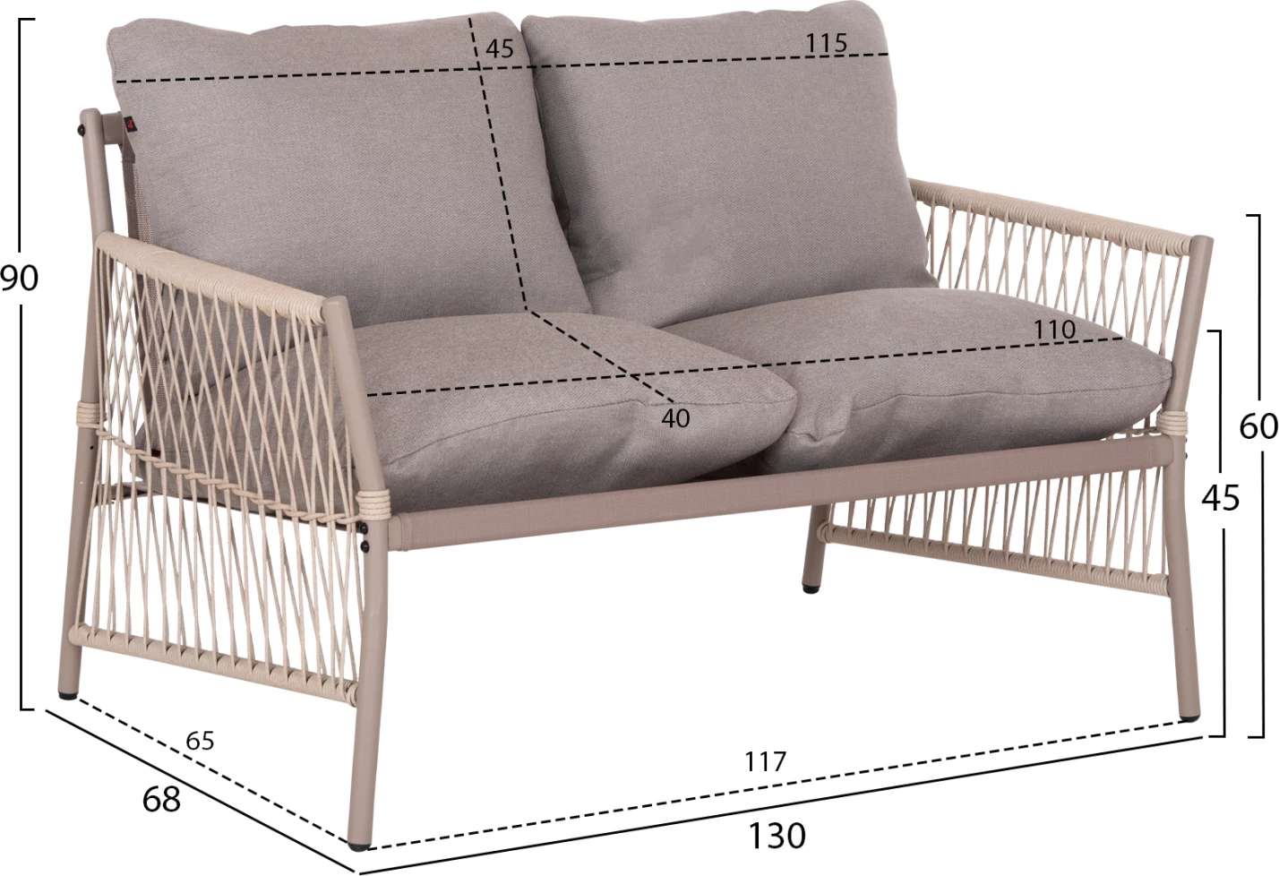 Set lounge për jashtë, 4 ulëse, DEANDRA, metal ngjyrë shampanjë, jastëkë gri, FH6507.02