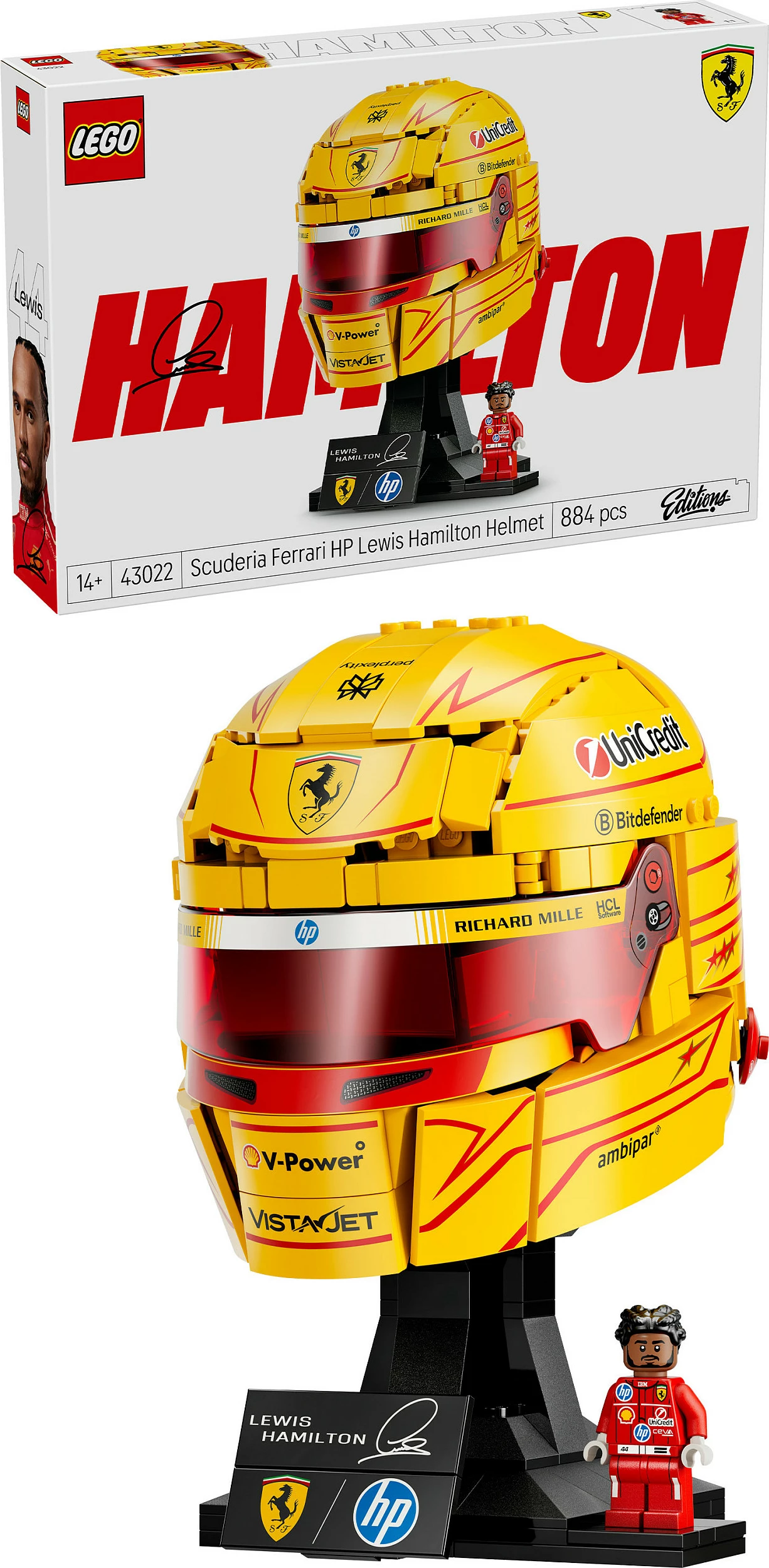 Set ndërtimi LEGO 43022 Scuderia Ferrari HP Lewis Hamilton Helmet, 884 copë, multikolor