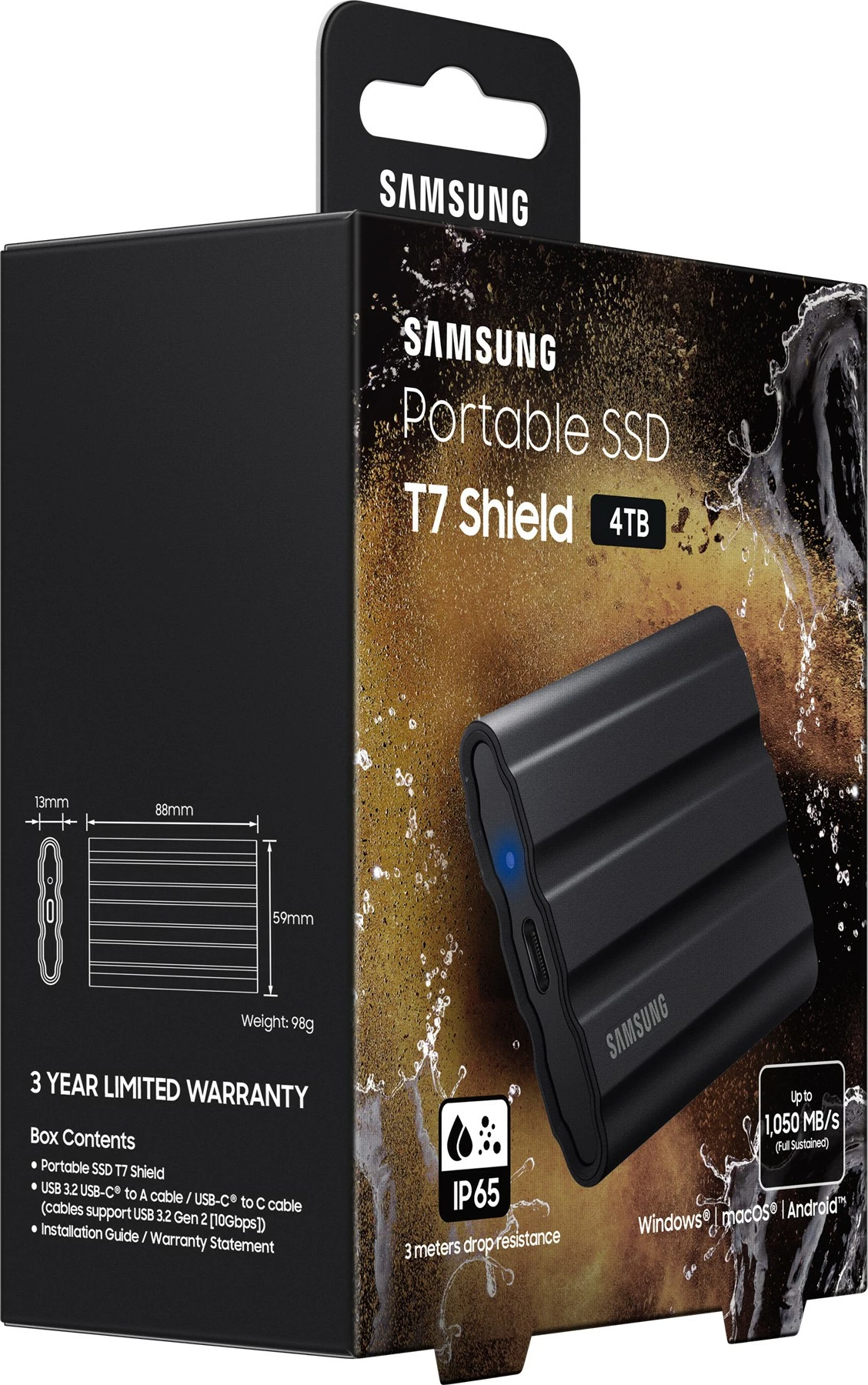 SSD portabël Samsung MU-PE4T0S, 4 TB, USB Type-C, 3.2 Gen 2, 1050 MB/s, Mbrojtje me fjalëkalim, E zezë