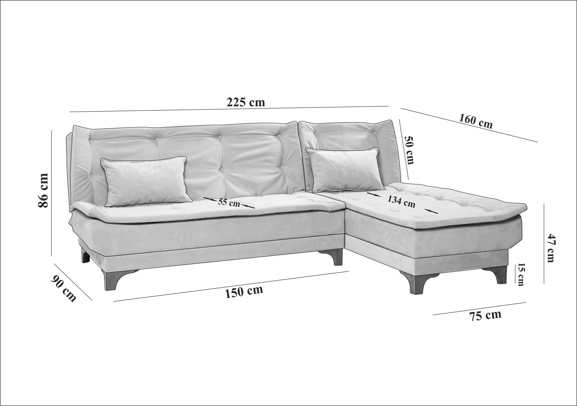 Kënd-sofë krevati Atelier del Sofa, kënd i djathtë, ngjyrë gri