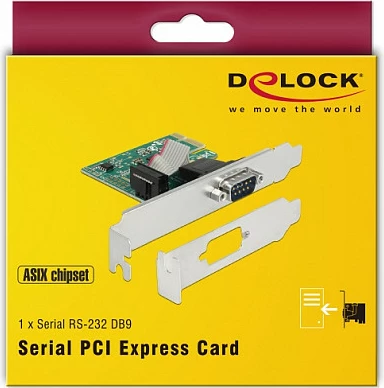 Kartelë zgjeruese PCIe DeLOCK 89948, 1x RS-232 (DB9), AX99100, low-profile bracket, e gjelbër