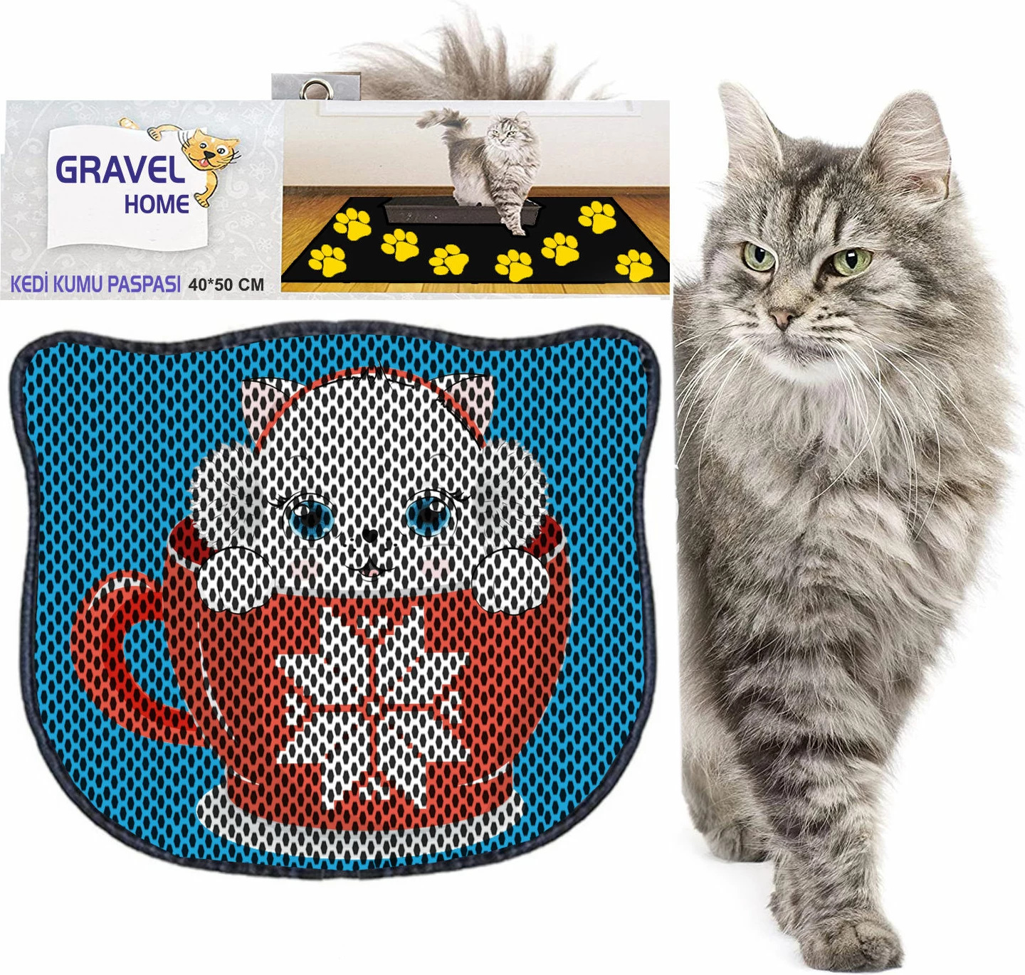 Tapet për rërë maceje, Paws & Whiskers, Kdkafa0060, shumëngjyrësh, 40x50cm