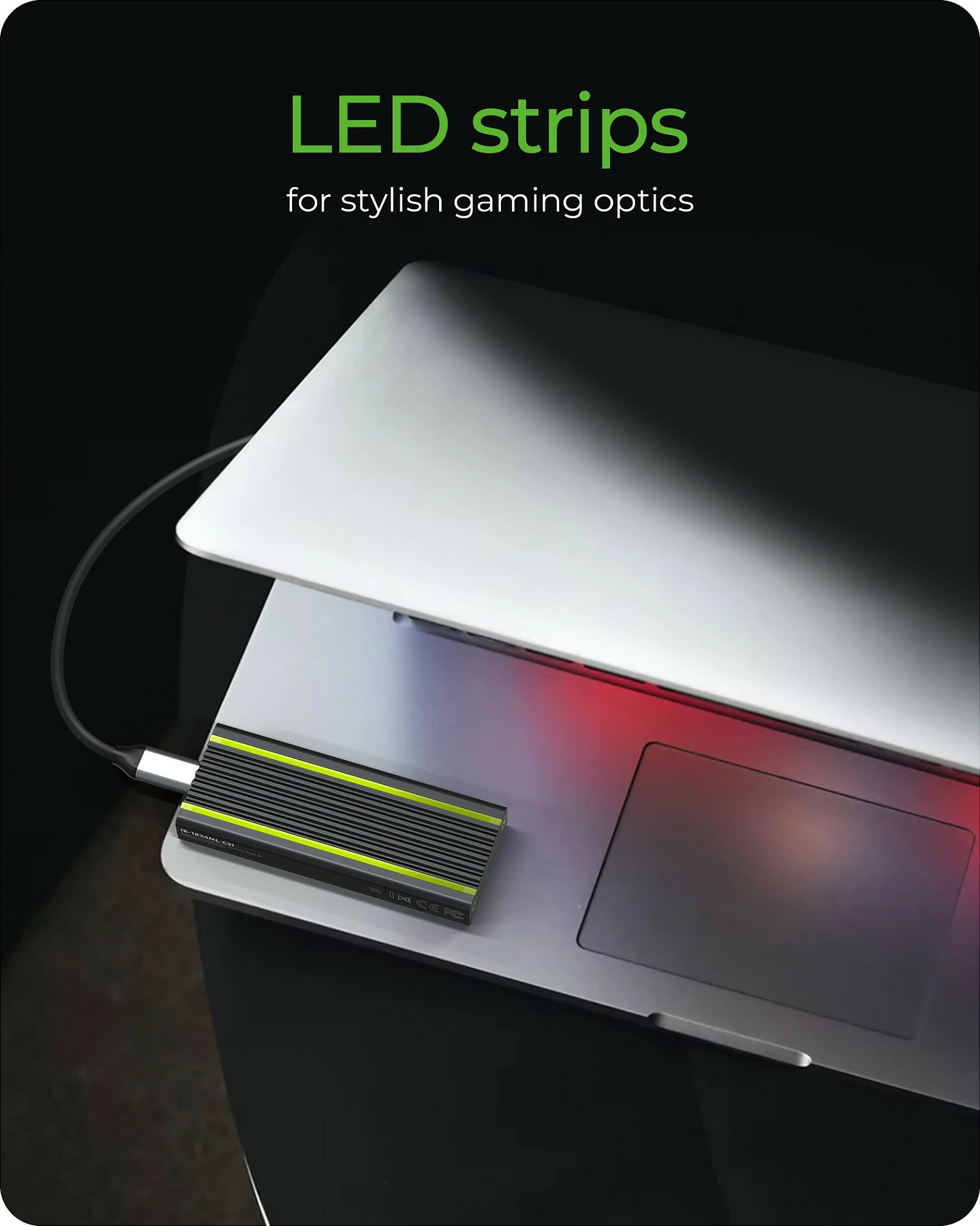 Kasë SSD ICY BOX IB-1824ML-C31, M.2, PCI Express 3.0, 10 Gbit/s, USB, E zezë