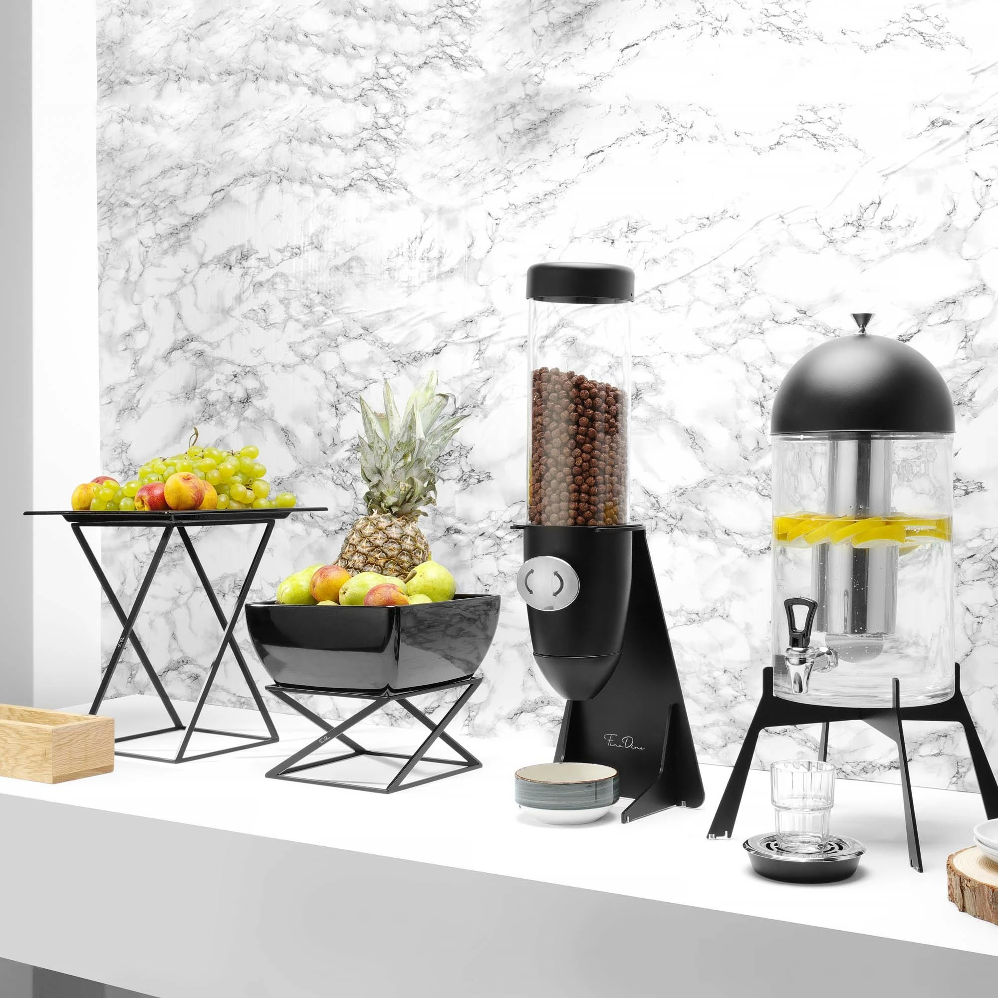 stendë bufeti Fine Dine Skiatos, metal i veshur me pluhur, 180x180x200 mm / 200x200x300 mm, e zezë