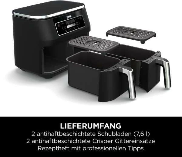 Furrë me ajër Ninja Foodi AF200EU, 7.6L, 2 shporta, 2400W, e zezë