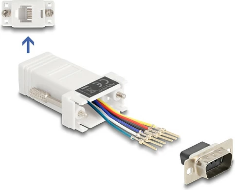 Adapter DeLOCK D-Sub 9 pin mashkull në RJ12 femër, komplet montimi, i bardhë