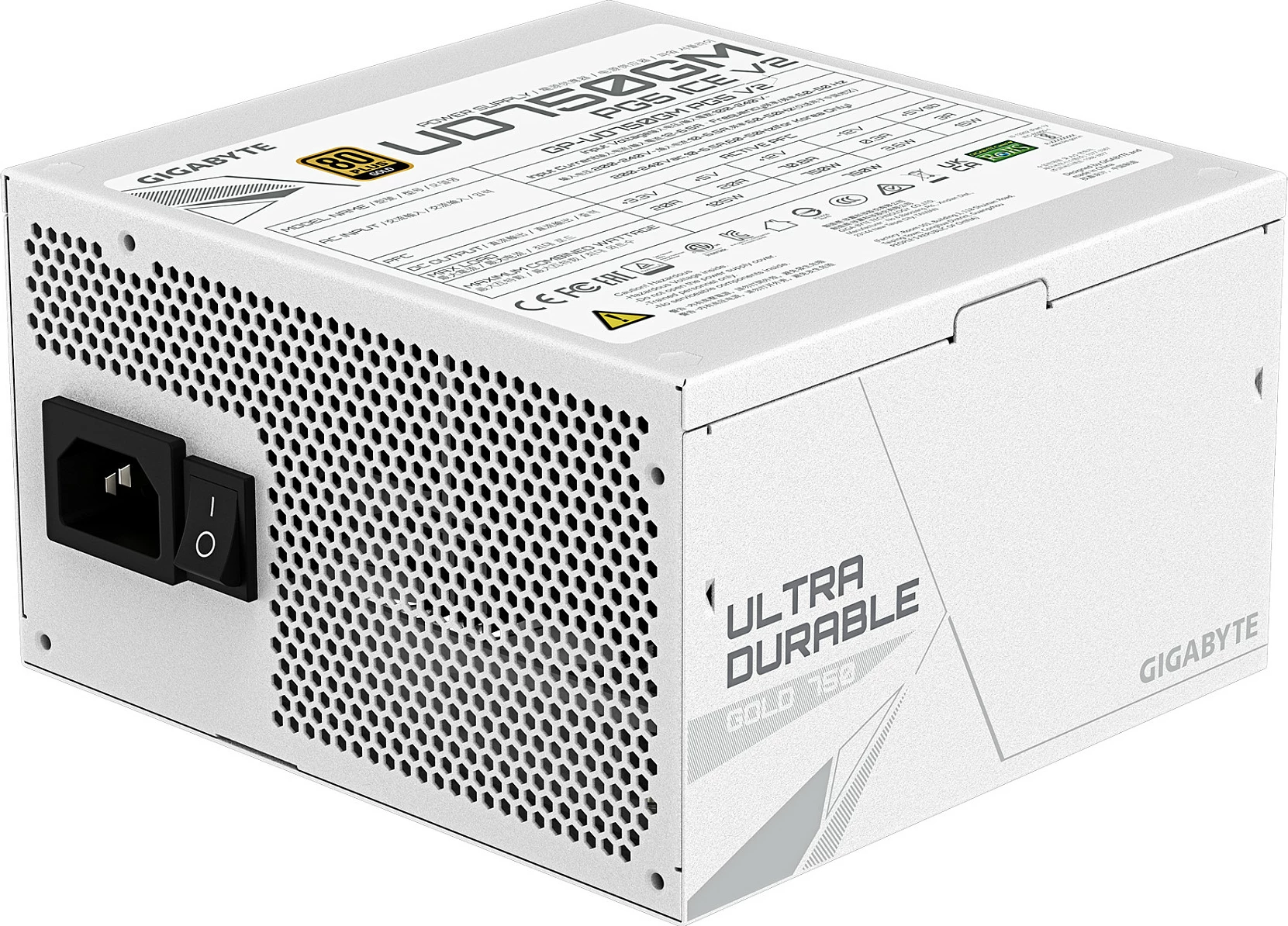 Furnizues rryme Gigabyte UD750GM PG5 V2 ICE, 750W, 80+ Gold, ATX 3.1, modular, i bardhë