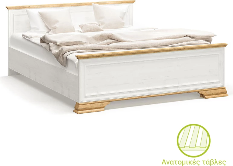 Krevat dopio Jaden, ngjyrë lisi të artë-bardhë antike, 160x200cm