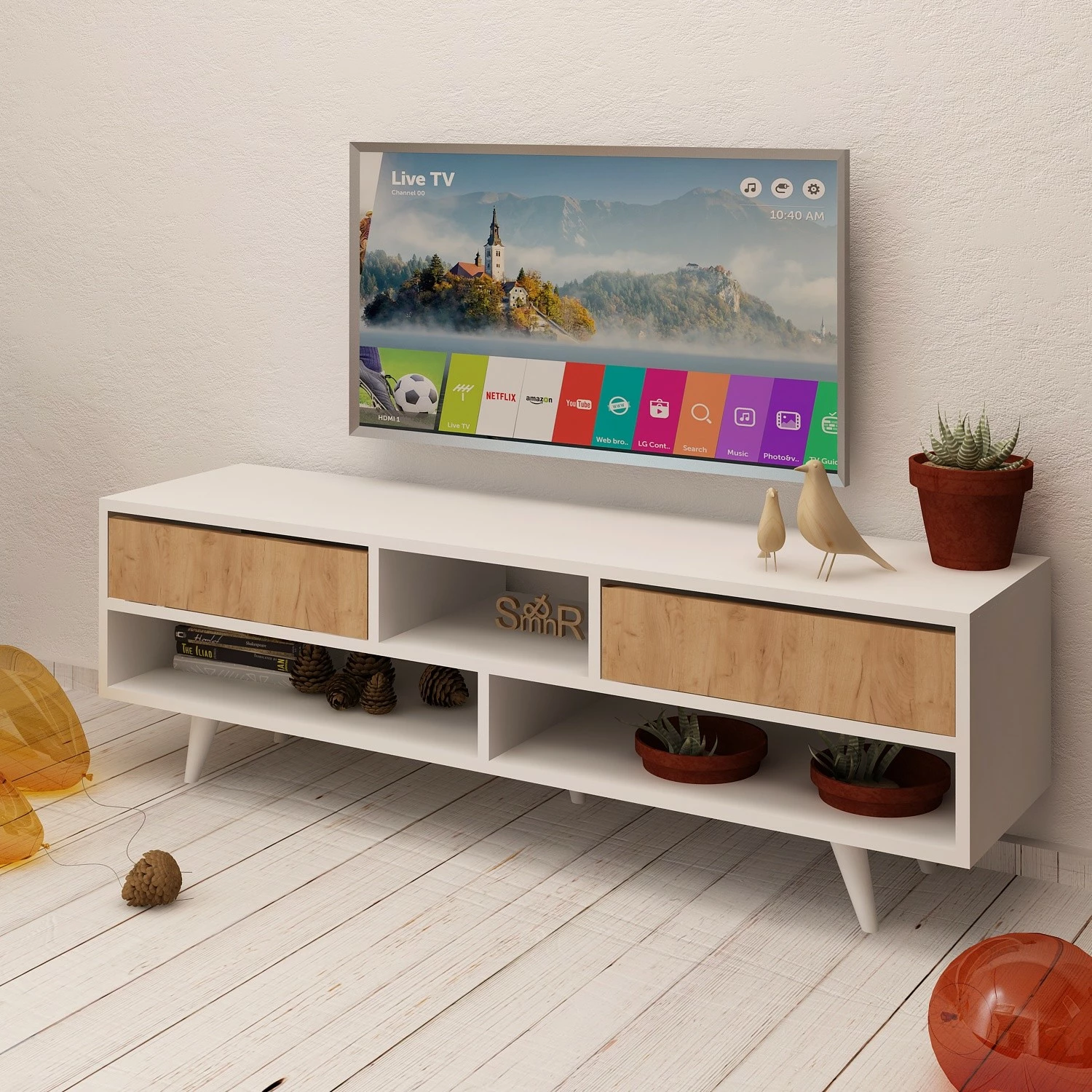 Komodë TV Hanah Home, ngjyrë lis dhe e bardhë, Angola