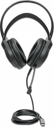 Kufje gaming MANHATTAN RGB LED, USB, over-ear, me mikrofon, e zezë