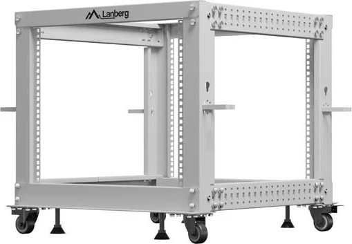 Stendë RACK e hapur 19", Lanberg OR01-6109-S, 9U, 600x600 mm, thellësi e rregullueshme 576–1034 mm, kapacitet 600 kg, gri RAL 7035