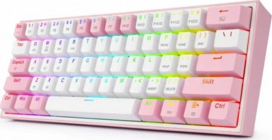 Tastierë gaming mekanike Redragon Fizz Pro K616-RGB 60% RGB hot-swap wireless, US layout, Box Red, bardhë/rozë