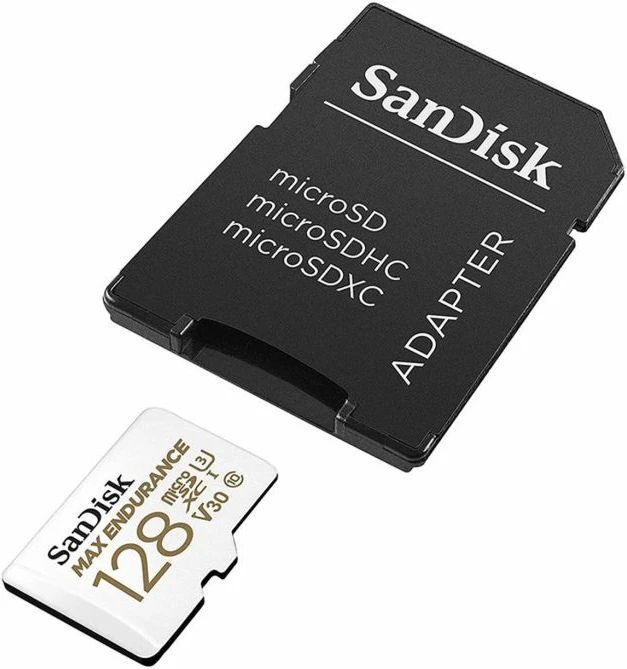 Kartelë memorje microSDXC SanDisk MAX ENDURANCE 128GB, U3/V30 + adapter SD, bardhë/zezë