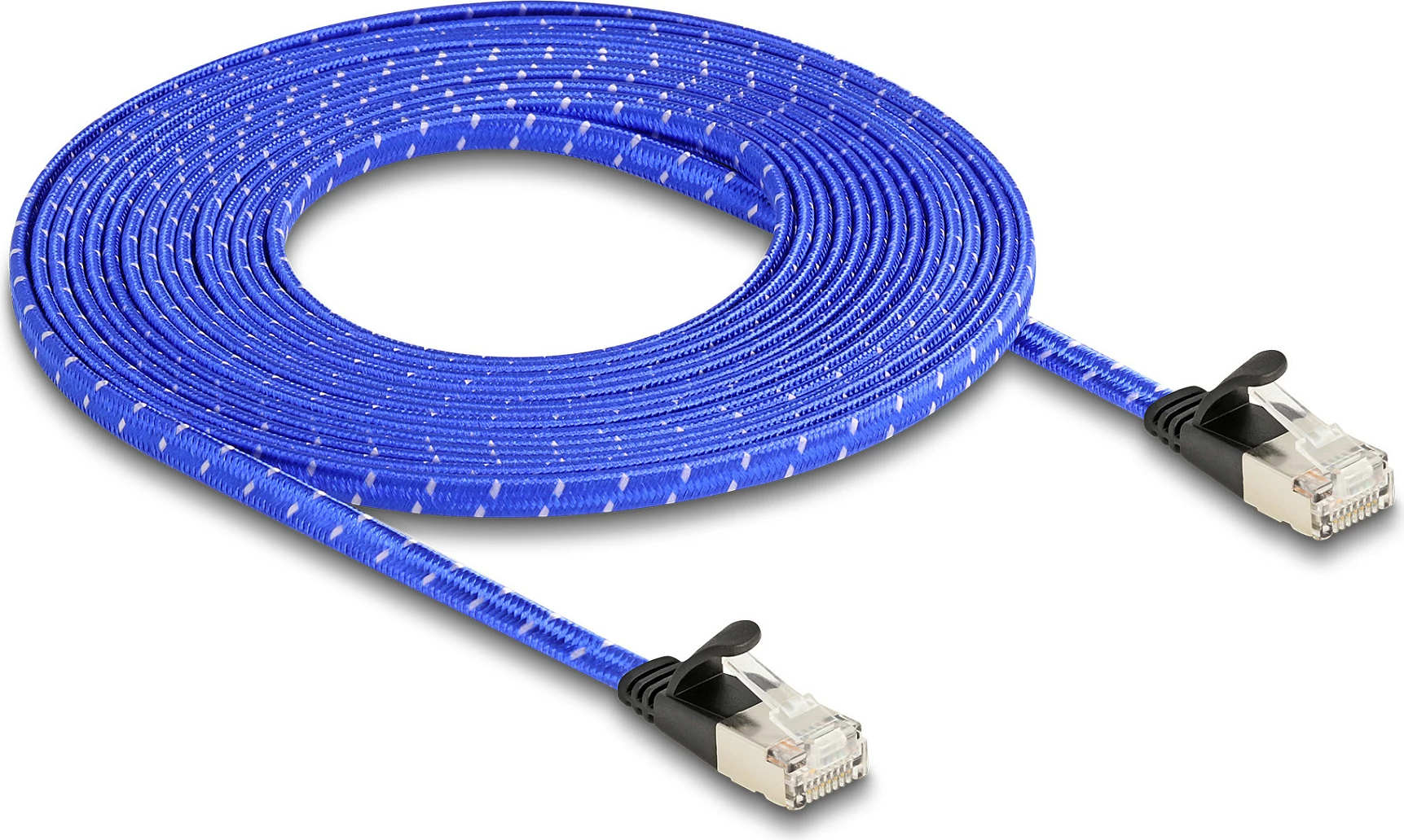 Kablë rrjeti DeLOCK RJ45 Cat6a U/FTP 5 m, e sheshtë, me gërshet, blu