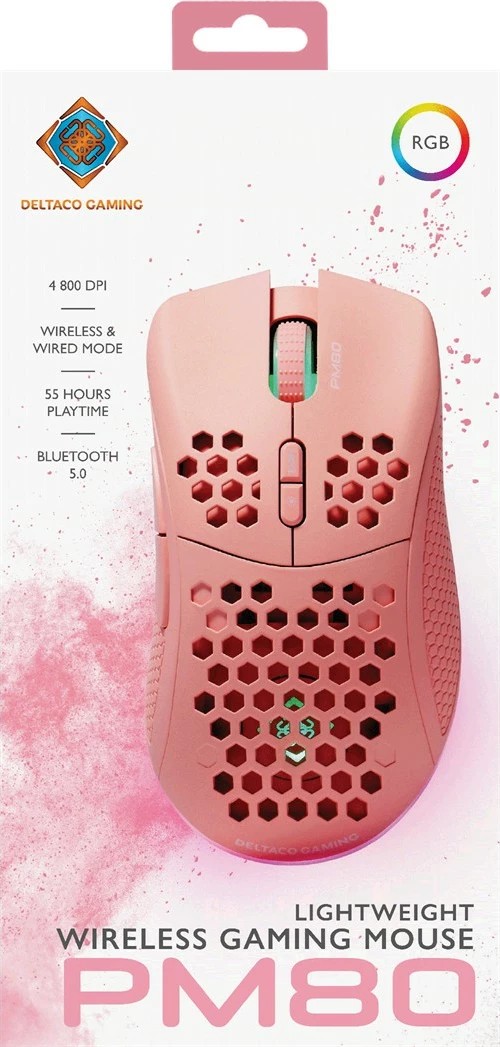 Maus wireless Deltaco Gaming RGB, rozë