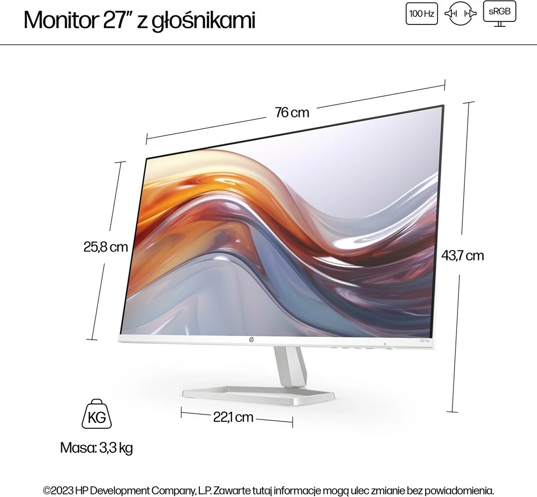 Monitor HP 27", FHD, me altoparlantë, 527sa, Argjendtë