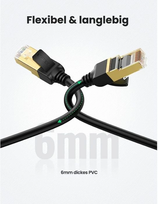 Kabllo rrjeti Ethernet UGREEN Cat7 RJ45 MPN 11270, 10 Gbps, 600 MHz, 3 m, e zezë