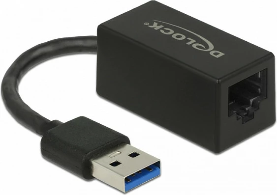 Adapter rrjeti DeLOCK USB 3.2 Gen 1 Type-A në Gigabit LAN RJ45, kabllo 0.9m, i zi