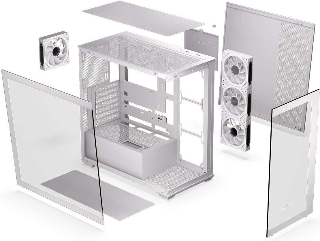 Kasë Krux Exo RGB KRXD009 Midi Tower, ATX/mATX/Mini-ITX, x4 120mm ARGB fan, x2 USB 3.0 + USB-C, e bardhë