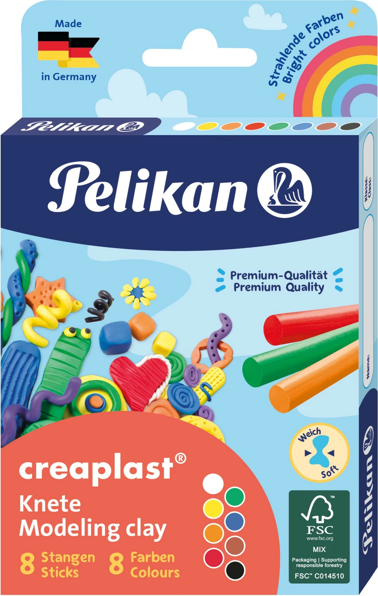 Plastelinë Pelikan 606035, 8 copa, ngjyra të përziera, 160g