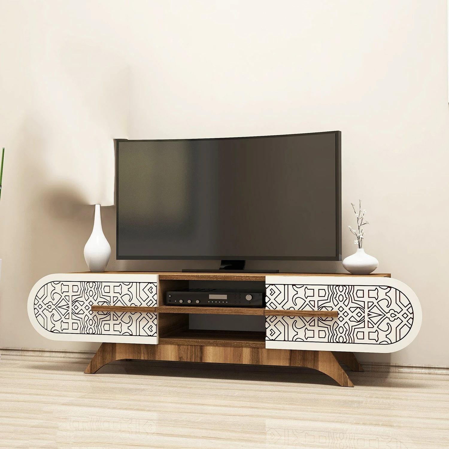 Komodë TV Hanah Home, Defne, ngjyrë arre-krem