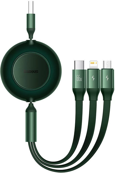 Kabllo 3-në-1 Baseus Bright Mirror 3, 1.1m, USB-C/Lightning/Micro USB, 66W, e gjelbër