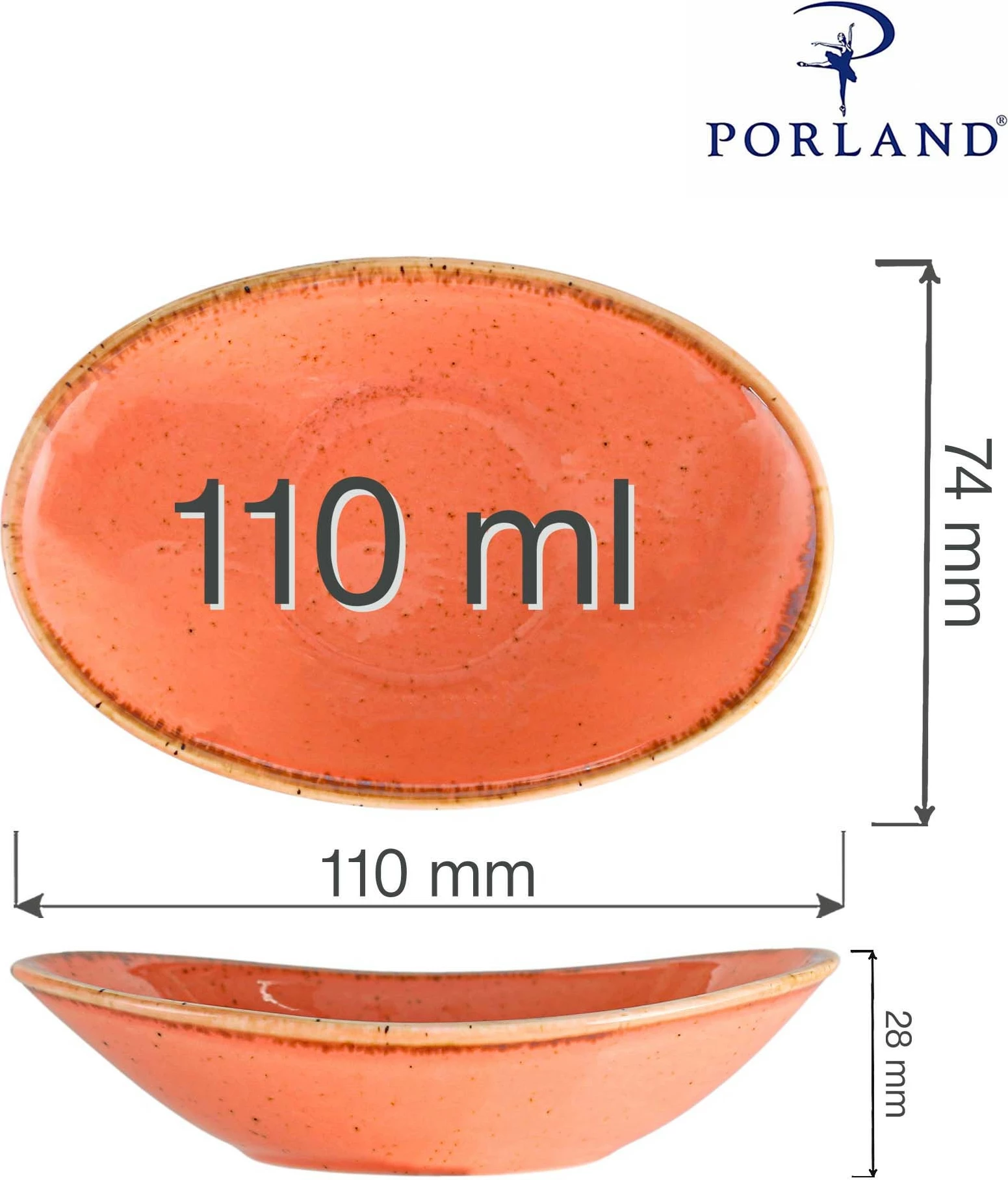Pjatëz ovale mini Porland Seasons Amber 110 mm, 110 ml, porcelan, portokalli, set 6 copë