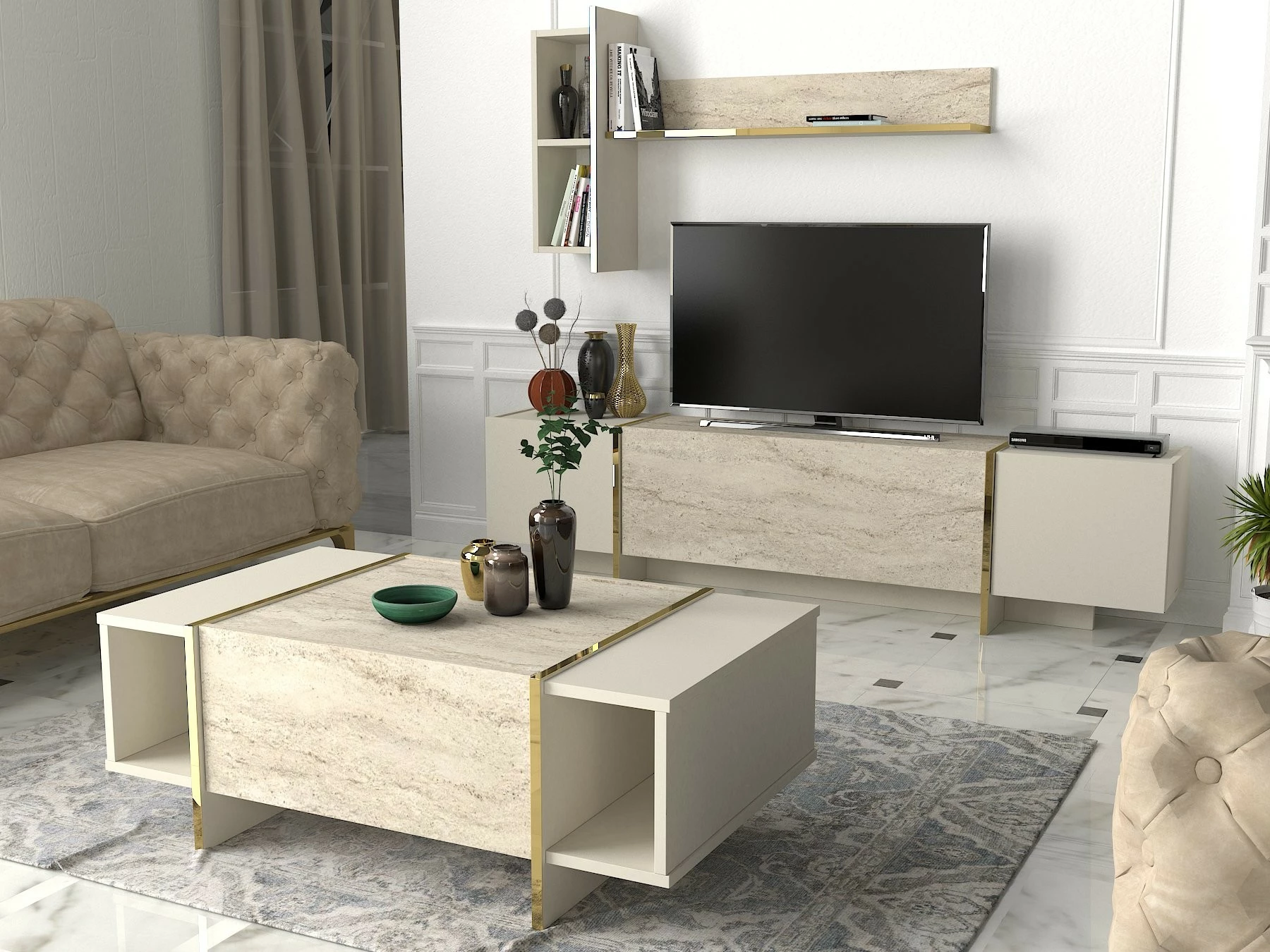 Njësi TV Skye Decor, ngjyrë travertin-sandstone, Veyron