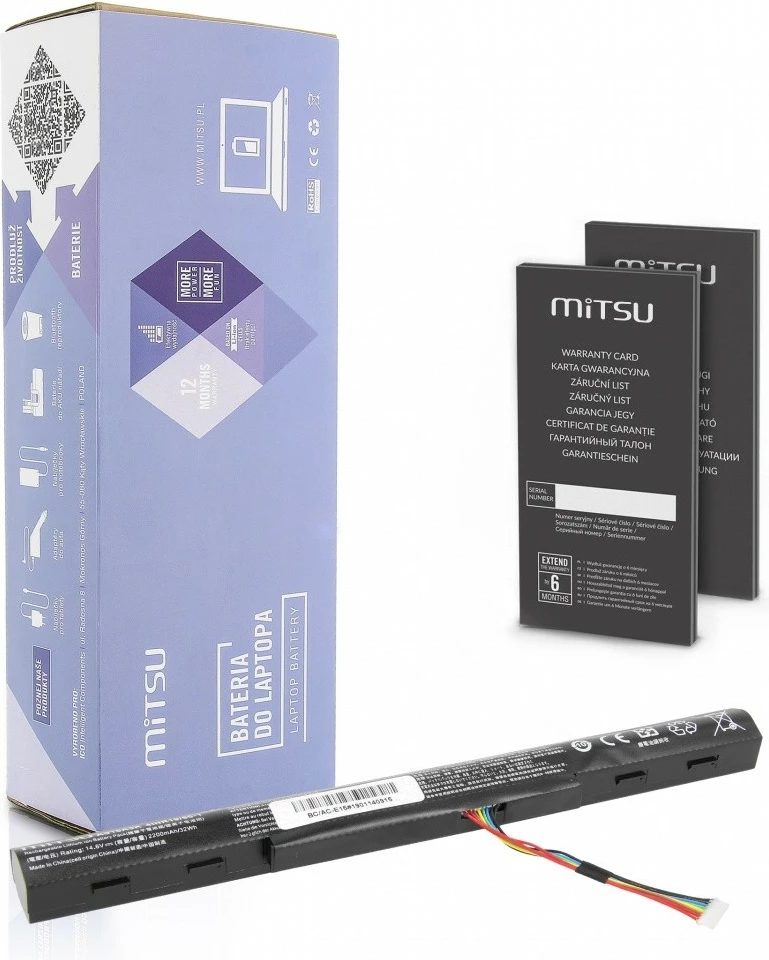 Bateri laptop Mitsu BC/AC-E15 për Acer Aspire E15, E5-475, 2200mAh, 14.6V, e zezë
