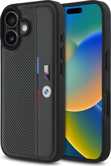 Mbështjellës BMW M Perforated Tricolor Detail Line për iPhone 16, Gri e errët