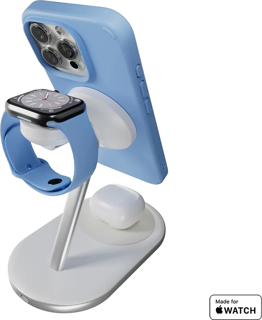 Karikues wireless 3-në-1 Puro Mag Station Qi2, MagSafe, i bardhë