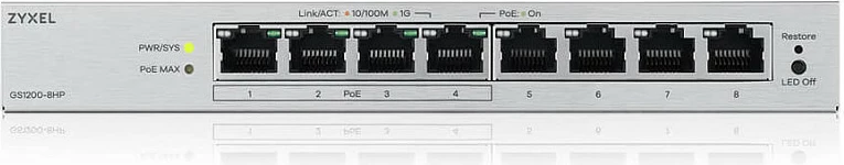 Switch Zyxel GS1200-8HPv3, 8x Gigabit PoE+, managed L2, desktop, argjendtë