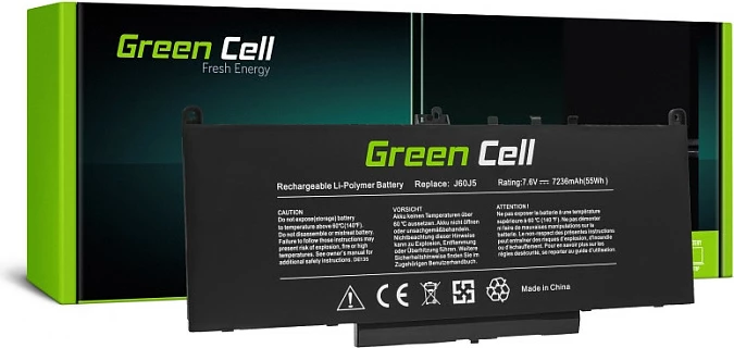 Bateri Green Cell për Dell Latitude E7270/E7470, LiPo 7.6V, 4 qeliza, e zezë